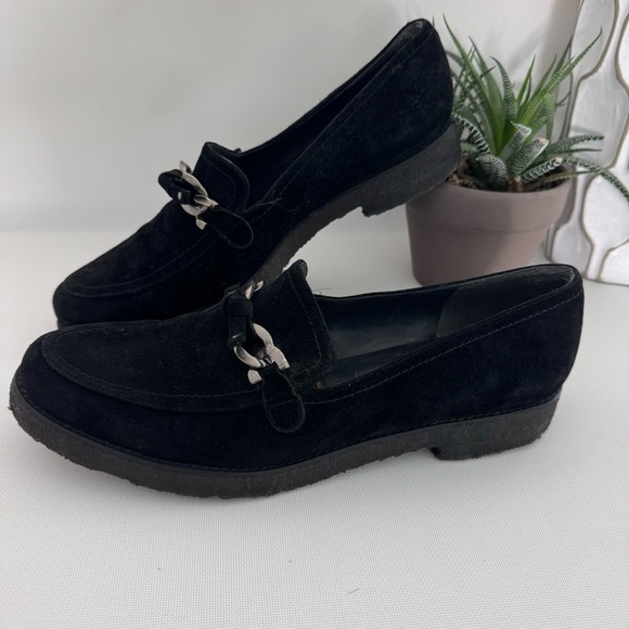 Stuart Weitzman Shoes Womens Moc Loafers Slip On Black Suede Round Toe Size 9.5 - Picture 1 of 17